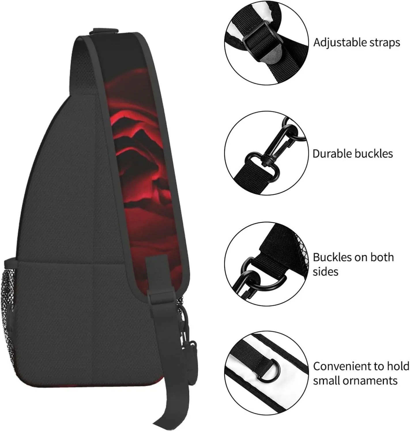 Rose Shoulder Bag Flower Sling Backpack Daypack Casual Cute Hiking Bag Womens Backpack Bag for Outdoor