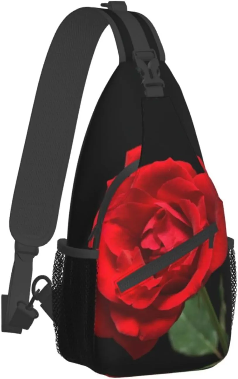Rose Shoulder Bag Flower Sling Backpack Daypack Casual Cute Hiking Bag Womens Backpack Bag for Outdoor