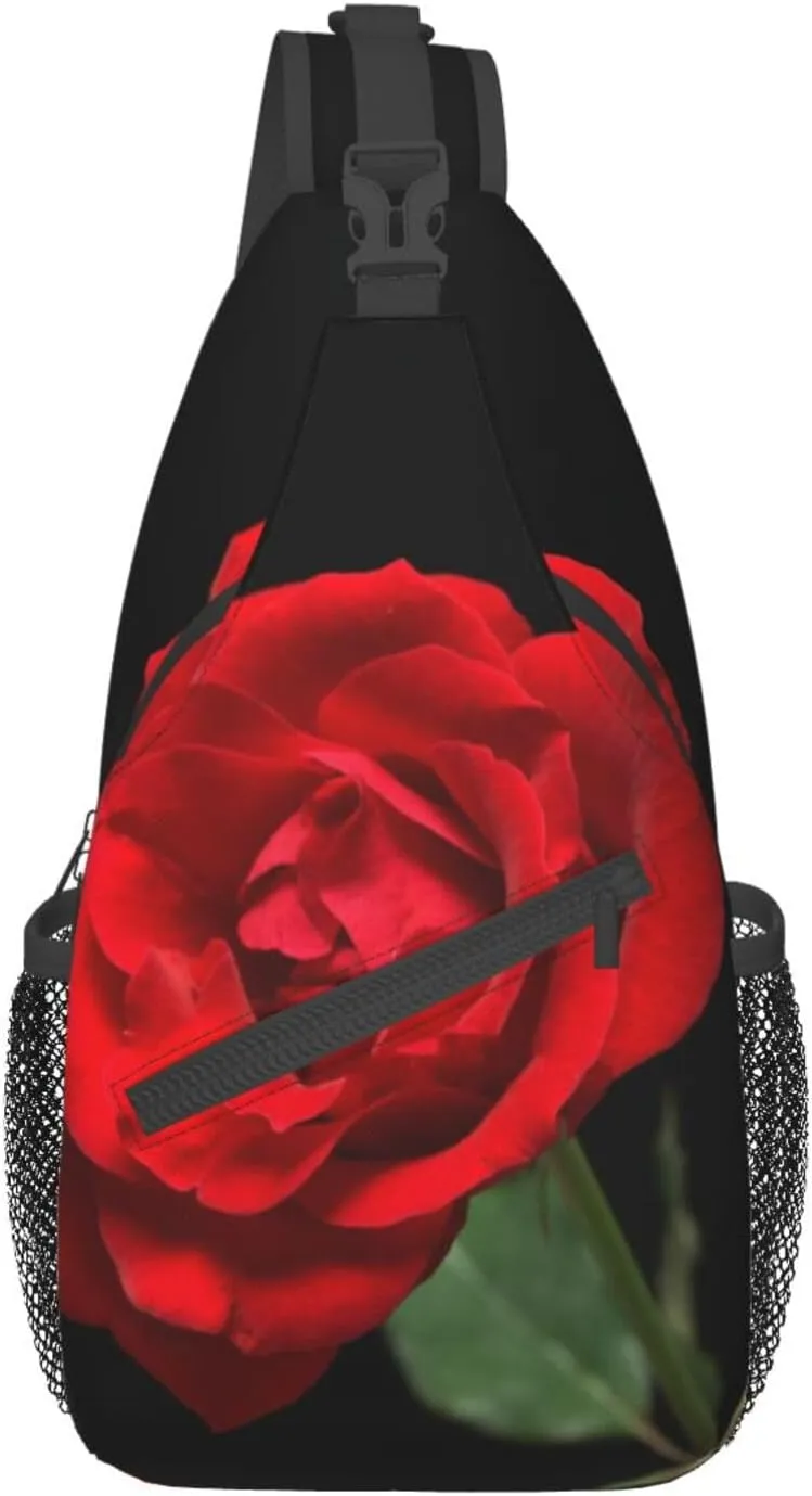 Rose Shoulder Bag Flower Sling Backpack Daypack Casual Cute Hiking Bag Womens Backpack Bag for Outdoor