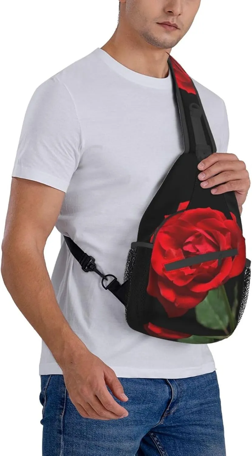 Rose Shoulder Bag Flower Sling Backpack Daypack Casual Cute Hiking Bag Womens Backpack Bag for Outdoor