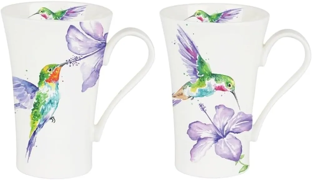 Roy Kirkham Hummingbirds Traditional Ceramic Latte Mugs in White (Set of 6)