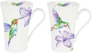 Roy Kirkham Hummingbirds Traditional Ceramic Latte Mugs in White (Set of 6)