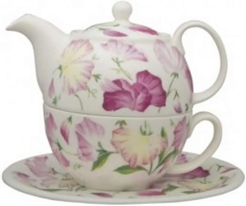 Roy Kirkham Sweet Pea Traditional Ceramic Tea for One Set in White/Pink