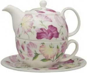 Roy Kirkham Sweet Pea Traditional Ceramic Tea for One Set in White/Pink