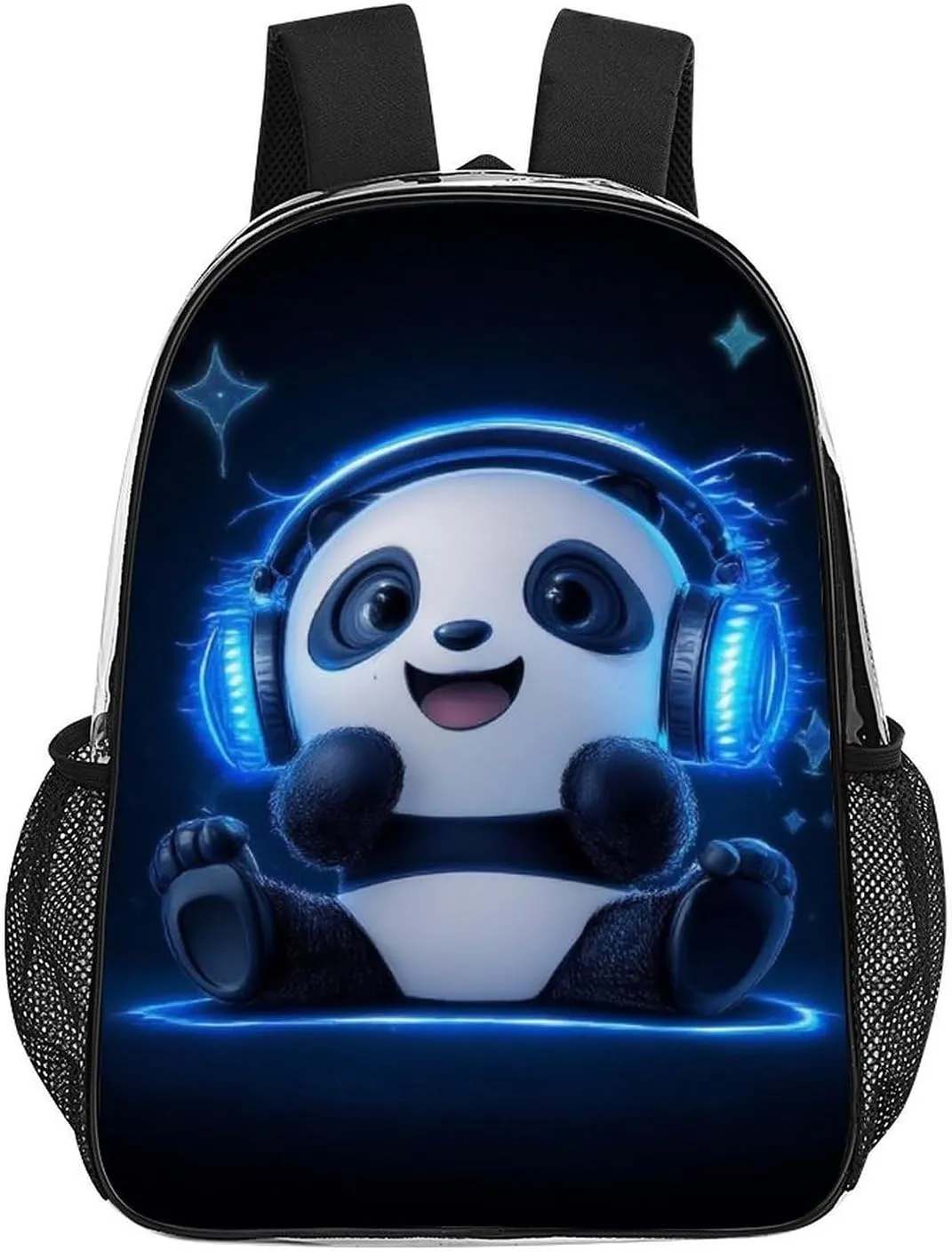 Rucksack Anti-Theft Multipurpose Large Capacity Carry On Bag - Black And White Panda Animal Headphones Music Cute Panda Travel Hiking Day Pack Transparent Bag