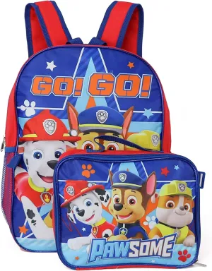 Ruz Paw Patrol Boys 16 Inch Backpack With Removable Matching Lunch Box Set (Red-Blue)
