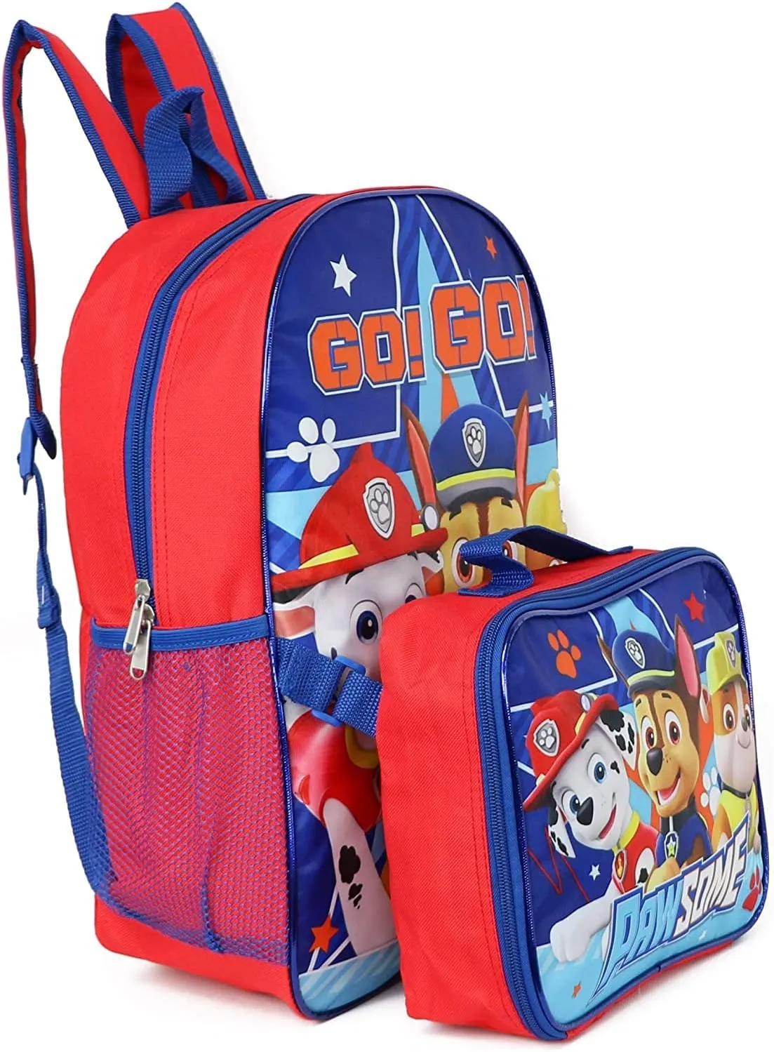Ruz Paw Patrol Boys 16 Inch Backpack With Removable Matching Lunch Box Set (Red-Blue)