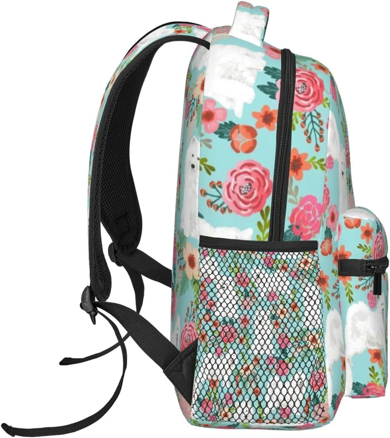 Samoyed Dogs Floral Dog Backpack for Men Travel Laptop Backpack Sturdy College Backpack Laptop Bag for Women