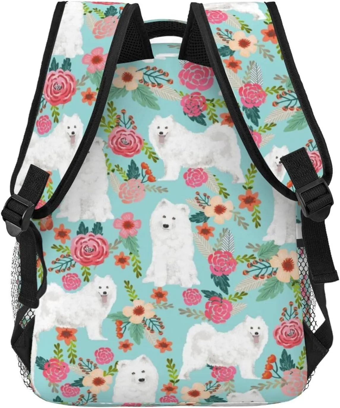 Samoyed Dogs Floral Dog Backpack for Men Travel Laptop Backpack Sturdy College Backpack Laptop Bag for Women
