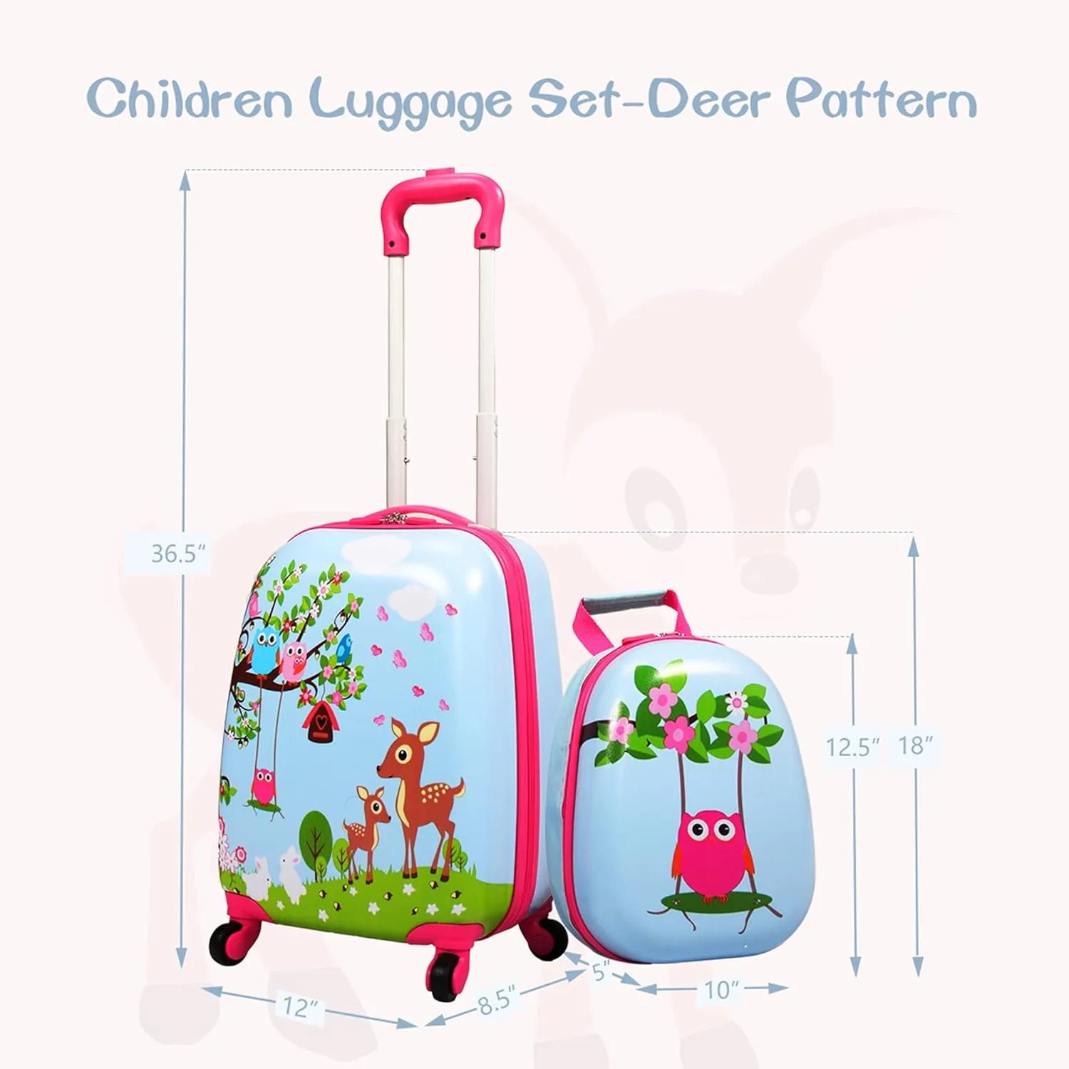 Sandinrayli Kid Luggage Set, 12” Backpack & 16” Kid Carry on Suitcase with Spinner Wheels, Travel Rolling Luggage for Girl