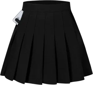 SANGTREE Women Girls Pleated Skirts with Shorts, Elastic Waist Uniform Plus Size Tennis Casual Skirt, 2 Years - US 4XL