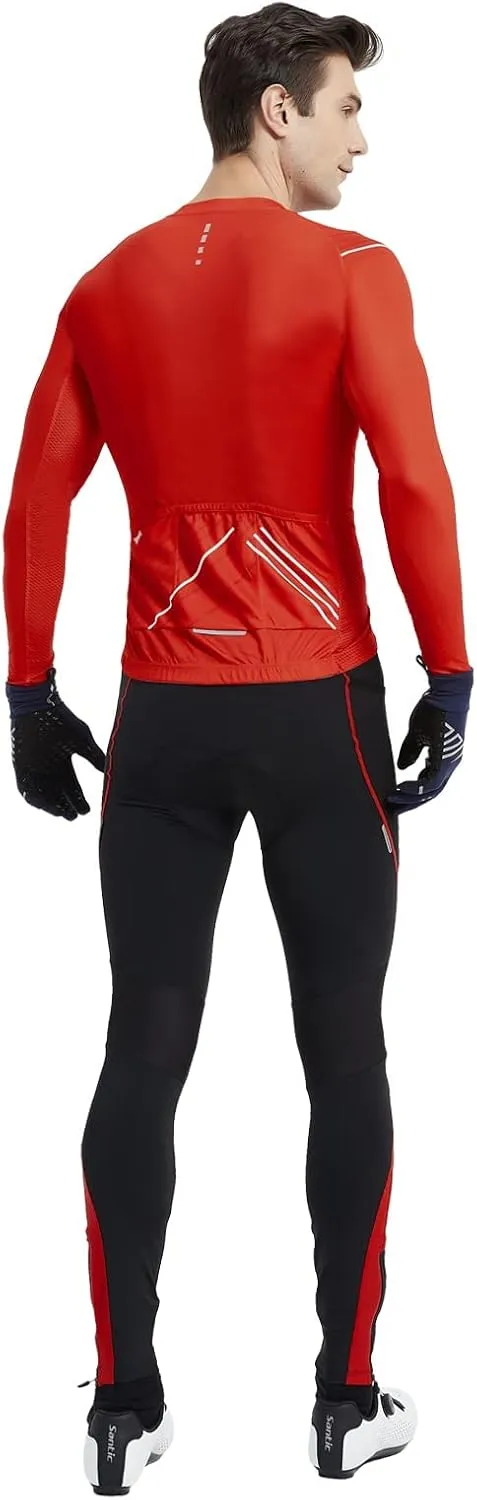 Santic Cycling Jersey Men's Long Sleeve Bike Reflective Full Zip Bicycle Shirts with Pockets
