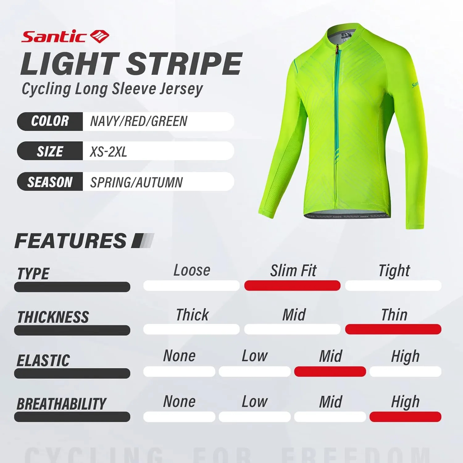 Santic Cycling Jersey Men's Long Sleeve Bike Reflective Full Zip Bicycle Shirts with Pockets