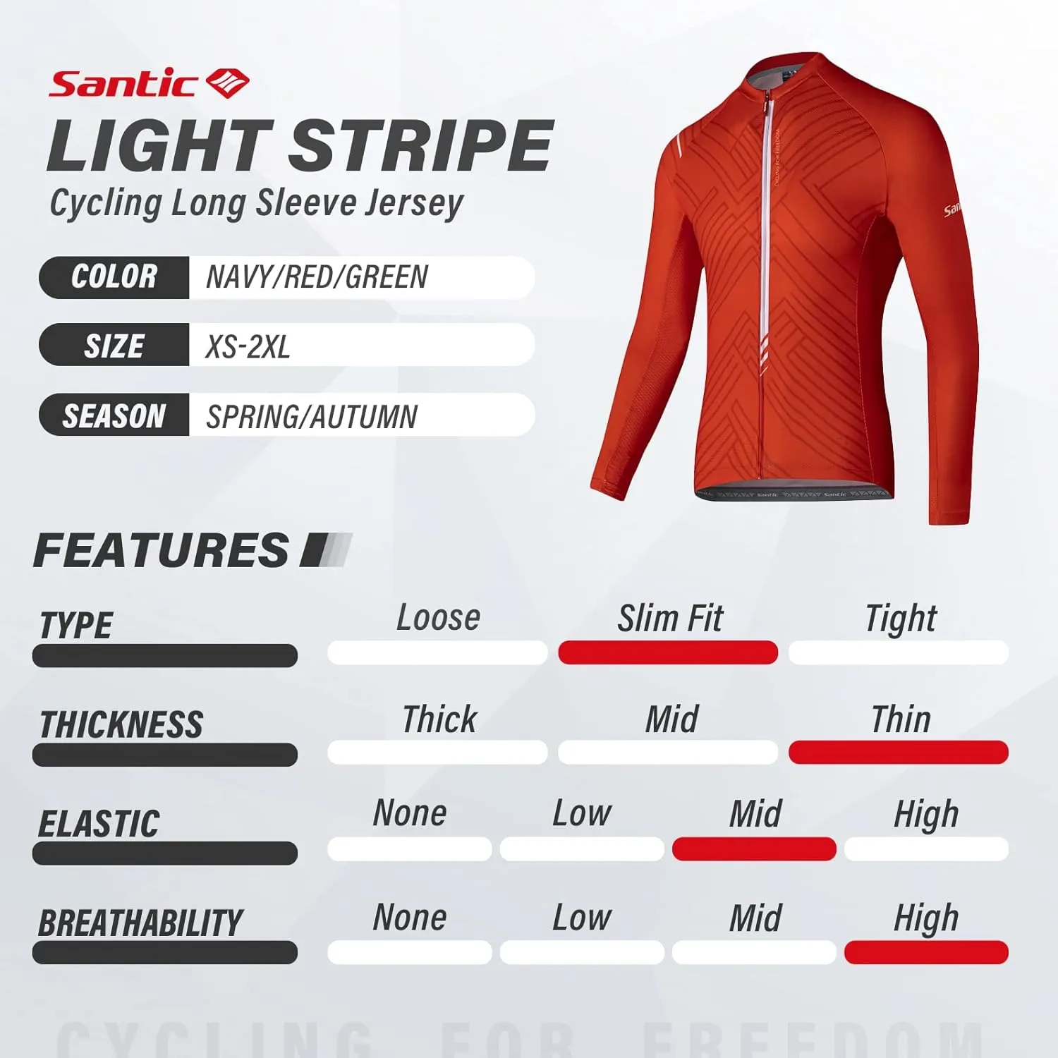 Santic Cycling Jersey Men's Long Sleeve Bike Reflective Full Zip Bicycle Shirts with Pockets