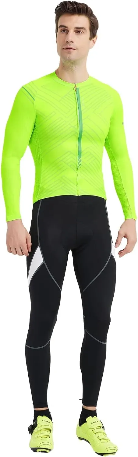 Santic Cycling Jersey Men's Long Sleeve Bike Reflective Full Zip Bicycle Shirts with Pockets