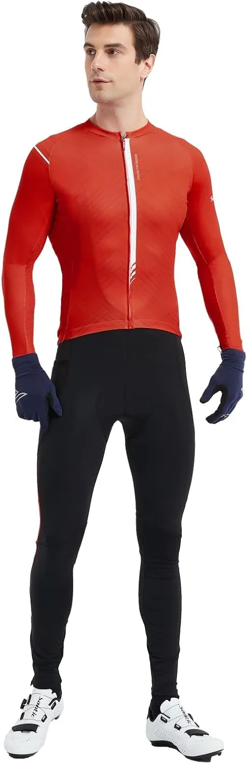 Santic Cycling Jersey Men's Long Sleeve Bike Reflective Full Zip Bicycle Shirts with Pockets