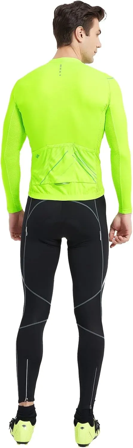 Santic Cycling Jersey Men's Long Sleeve Bike Reflective Full Zip Bicycle Shirts with Pockets