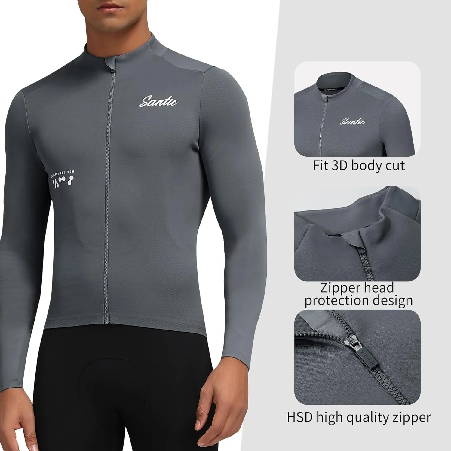 Santic Men's Cycling Jersey Winter Thermal Pro Long Sleeve Fleece Cycling Jacket with 3 Pockets