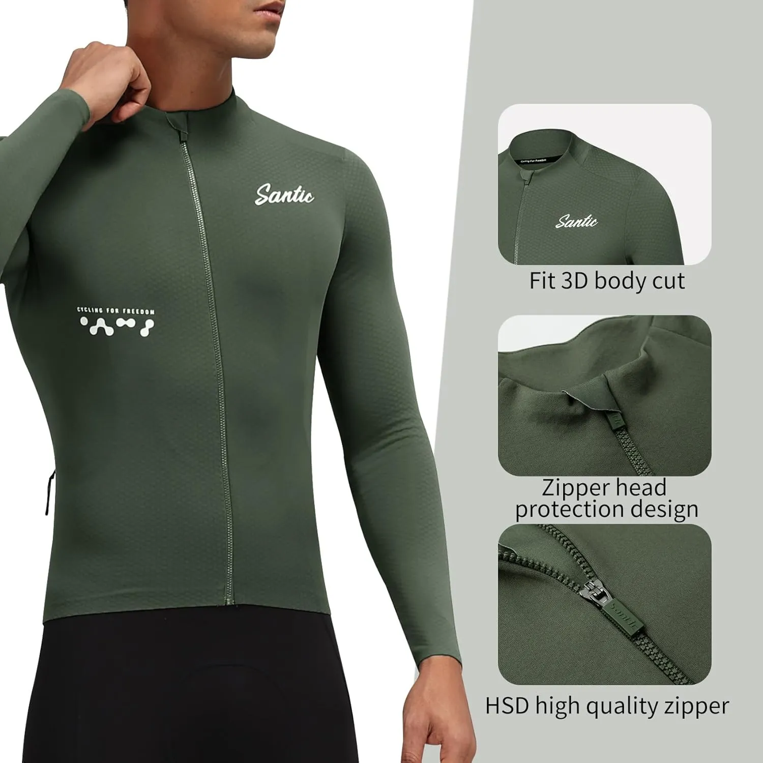 Santic Men's Cycling Jersey Winter Thermal Pro Long Sleeve Fleece Cycling Jacket with 3 Pockets