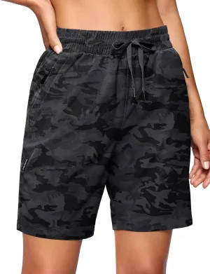 SANTINY Women's 7''/ 9'' Hiking Shorts with 3 Zipper Pockets Lightweight Quick Dry Long Athletic Golf Shorts for Women Casual