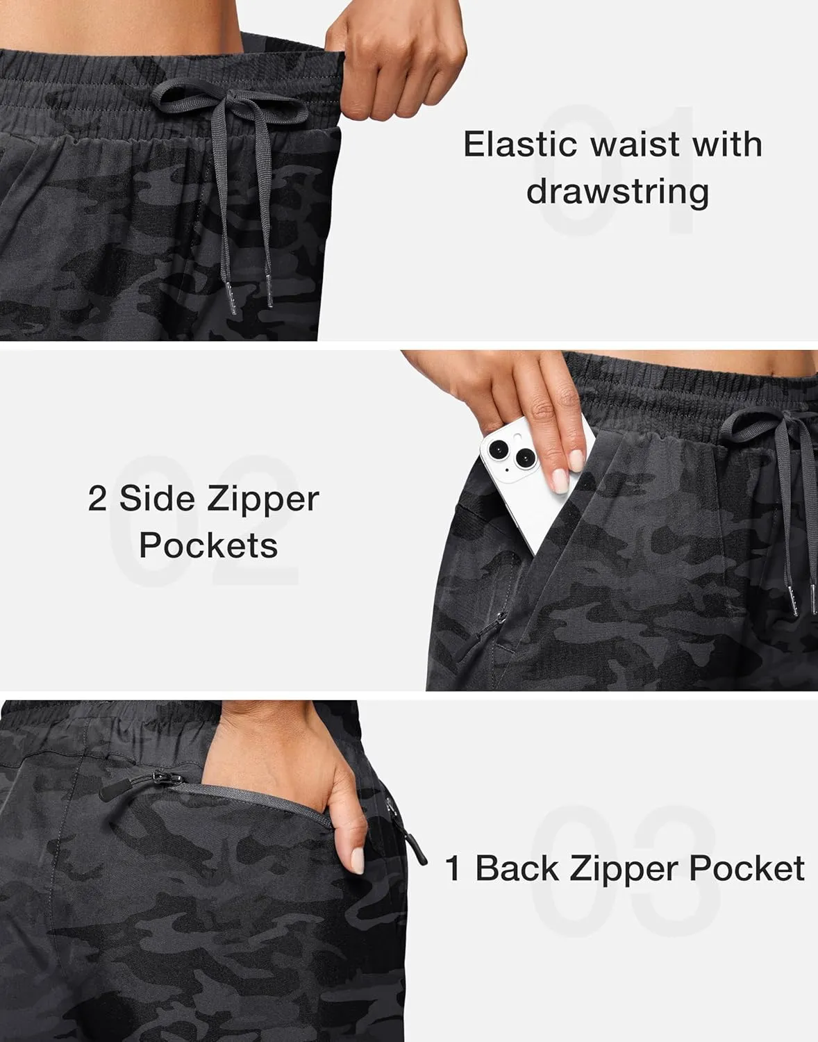 SANTINY Women's 7''/ 9'' Hiking Shorts with 3 Zipper Pockets Lightweight Quick Dry Long Athletic Golf Shorts for Women Casual