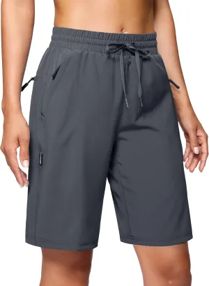 SANTINY Women's 7''/ 9'' Hiking Shorts with 3 Zipper Pockets Lightweight Quick Dry Long Athletic Golf Shorts for Women Casual