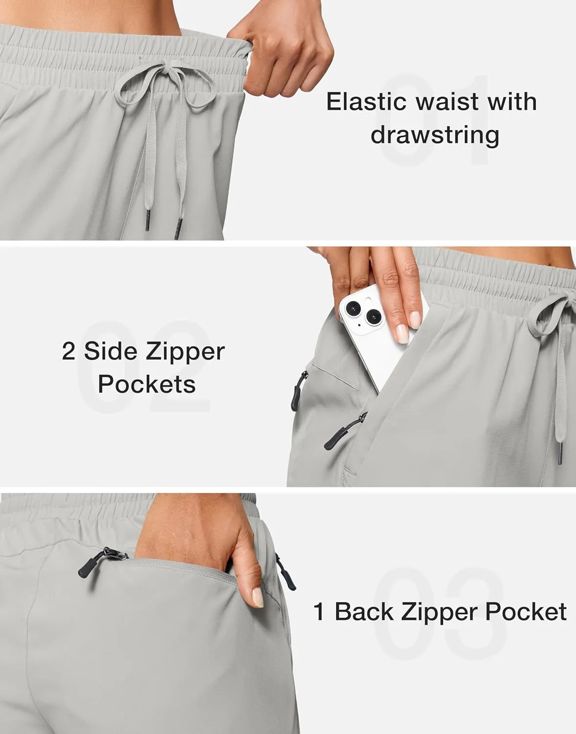 SANTINY Women's 7''/ 9'' Hiking Shorts with 3 Zipper Pockets Lightweight Quick Dry Long Athletic Golf Shorts for Women Casual