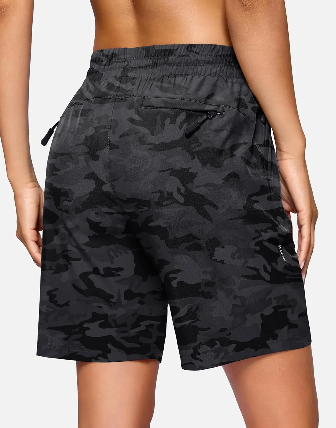 SANTINY Women's 7''/ 9'' Hiking Shorts with 3 Zipper Pockets Lightweight Quick Dry Long Athletic Golf Shorts for Women Casual