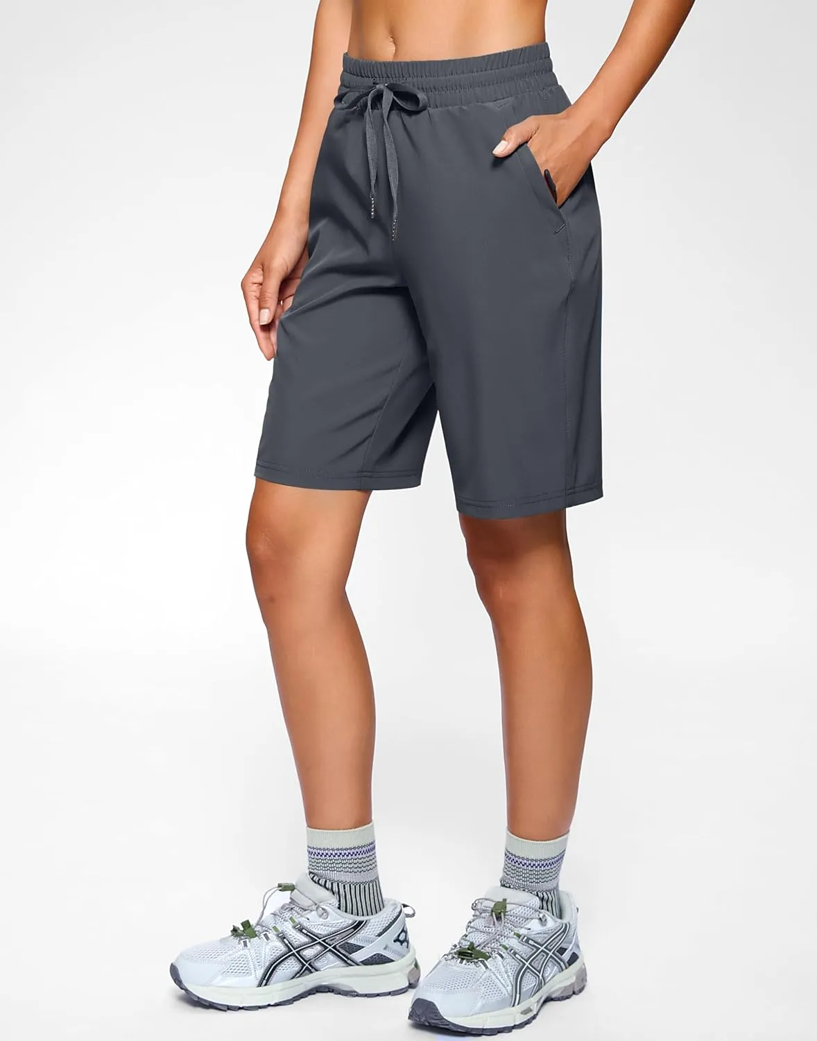 SANTINY Women's 7''/ 9'' Hiking Shorts with 3 Zipper Pockets Lightweight Quick Dry Long Athletic Golf Shorts for Women Casual