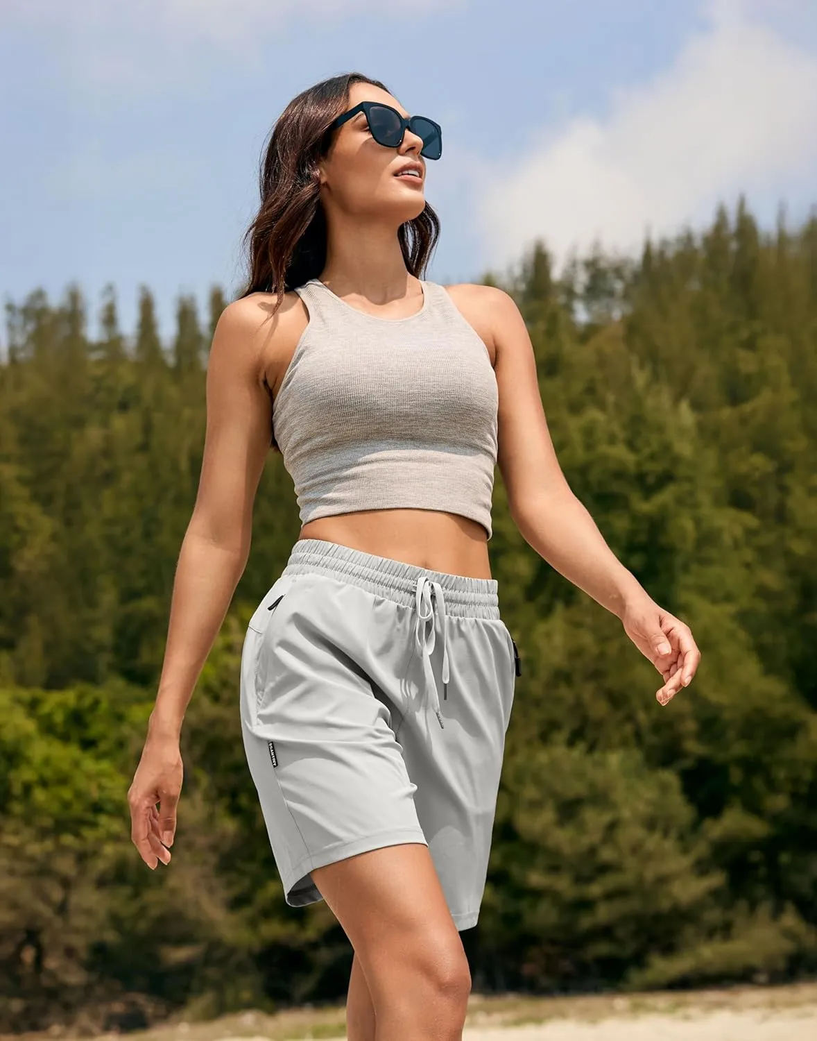 SANTINY Women's 7''/ 9'' Hiking Shorts with 3 Zipper Pockets Lightweight Quick Dry Long Athletic Golf Shorts for Women Casual