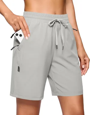 SANTINY Women's 7''/ 9'' Hiking Shorts with 3 Zipper Pockets Lightweight Quick Dry Long Athletic Golf Shorts for Women Casual