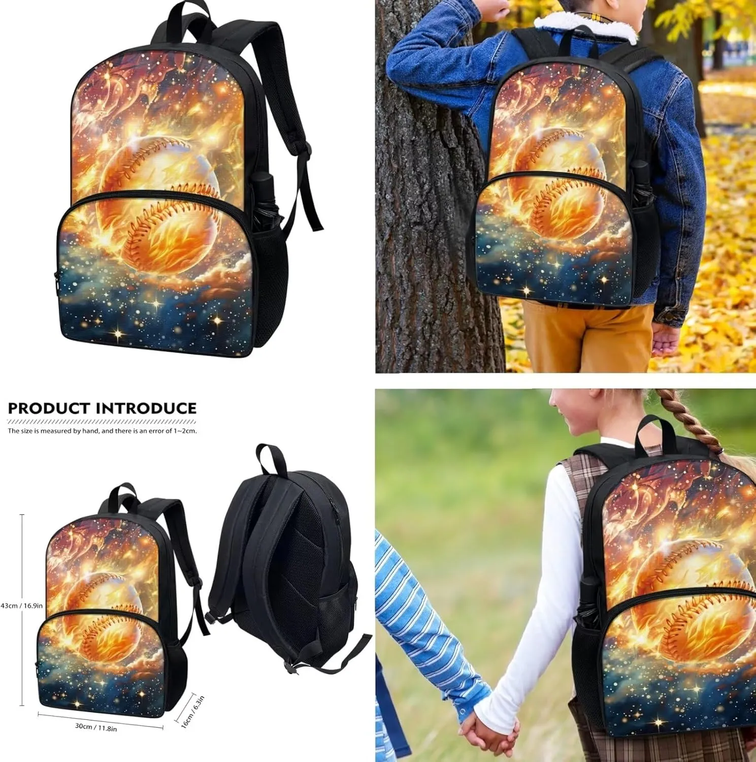 School Backpack for Boys 3Pcs Baseball Backpack with Lunch Box and Pencil Case for Boys 10-12 Elementary Middle School Boys Bookbag for Ages 6-8