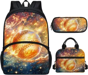 School Backpack for Boys 3Pcs Baseball Backpack with Lunch Box and Pencil Case for Boys 10-12 Elementary Middle School Boys Bookbag for Ages 6-8