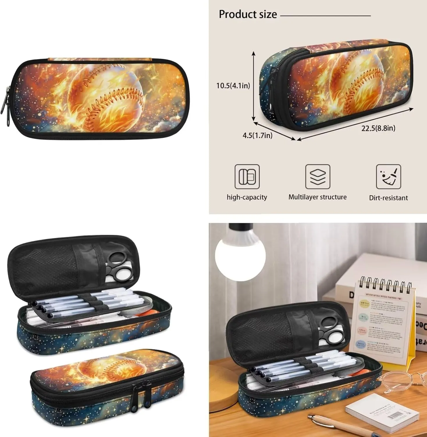 School Backpack for Boys 3Pcs Baseball Backpack with Lunch Box and Pencil Case for Boys 10-12 Elementary Middle School Boys Bookbag for Ages 6-8