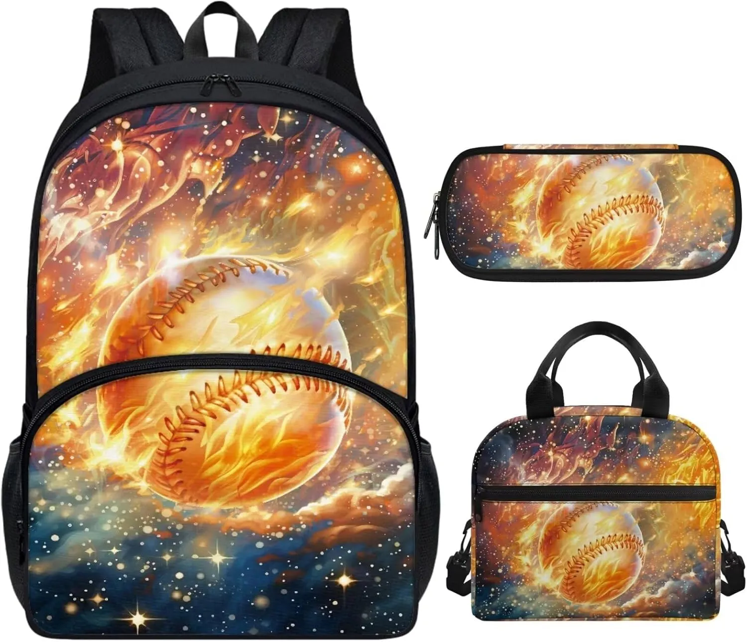 School Backpack for Boys 3Pcs Baseball Backpack with Lunch Box and Pencil Case for Boys 10-12 Elementary Middle School Boys Bookbag for Ages 6-8
