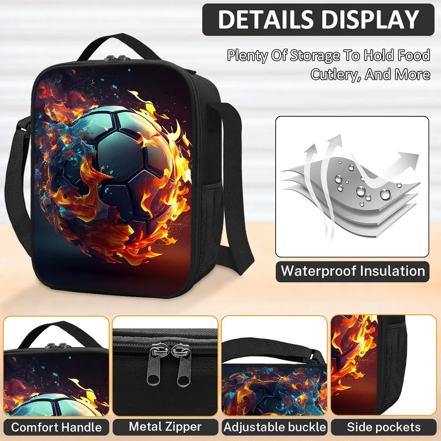 School Backpack for Boys - 4pcs Soccer Boys Backpack with Lunch Box and Pencil Case for Kids Children Teens Elementary Middle School - Students Bag for Ages 6-18,17″Bookbag Travel Back Pack