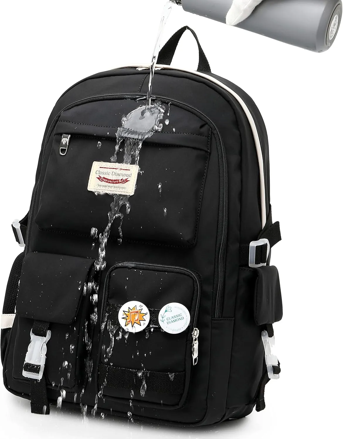 School Backpack for Girls Laptop Backpack Cute Bookbag Kawaii School Bag Anime College Backpack for Teens Girls Student (Black)
