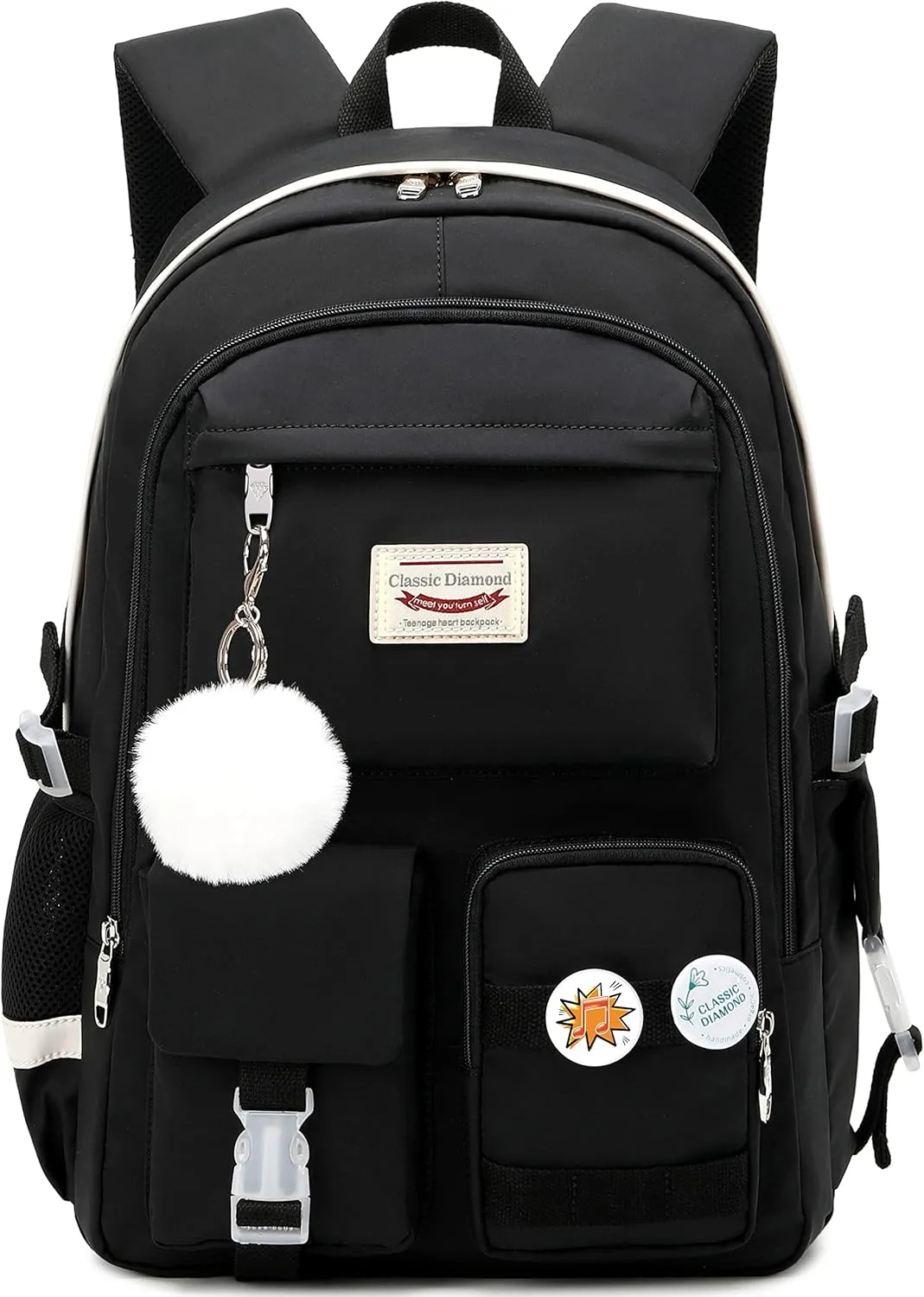 School Backpack for Girls Laptop Backpack Cute Bookbag Kawaii School Bag Anime College Backpack for Teens Girls Student (Black)