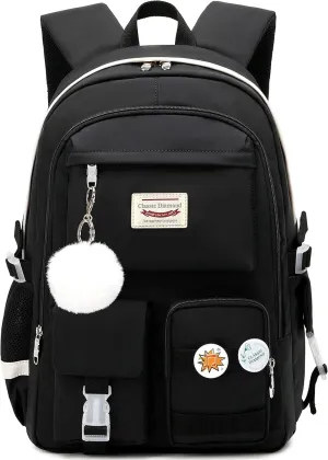 School Backpack for Girls Laptop Backpack Cute Bookbag Kawaii School Bag Anime College Backpack for Teens Girls Student (Black)