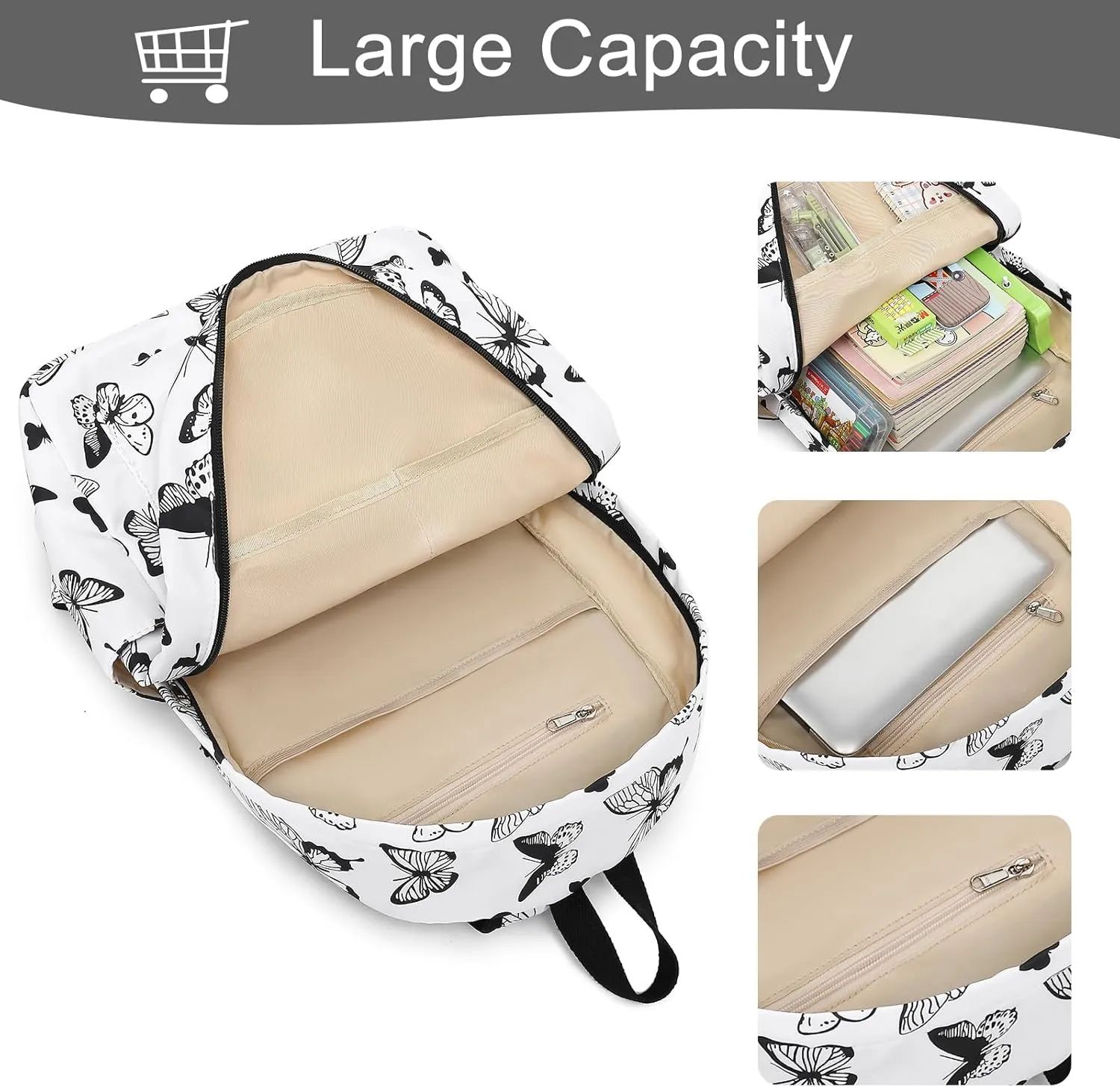 School Backpack Teen Girls Lightweight College Waterproof School Laptop Casual Backpack (Black Butterfly)