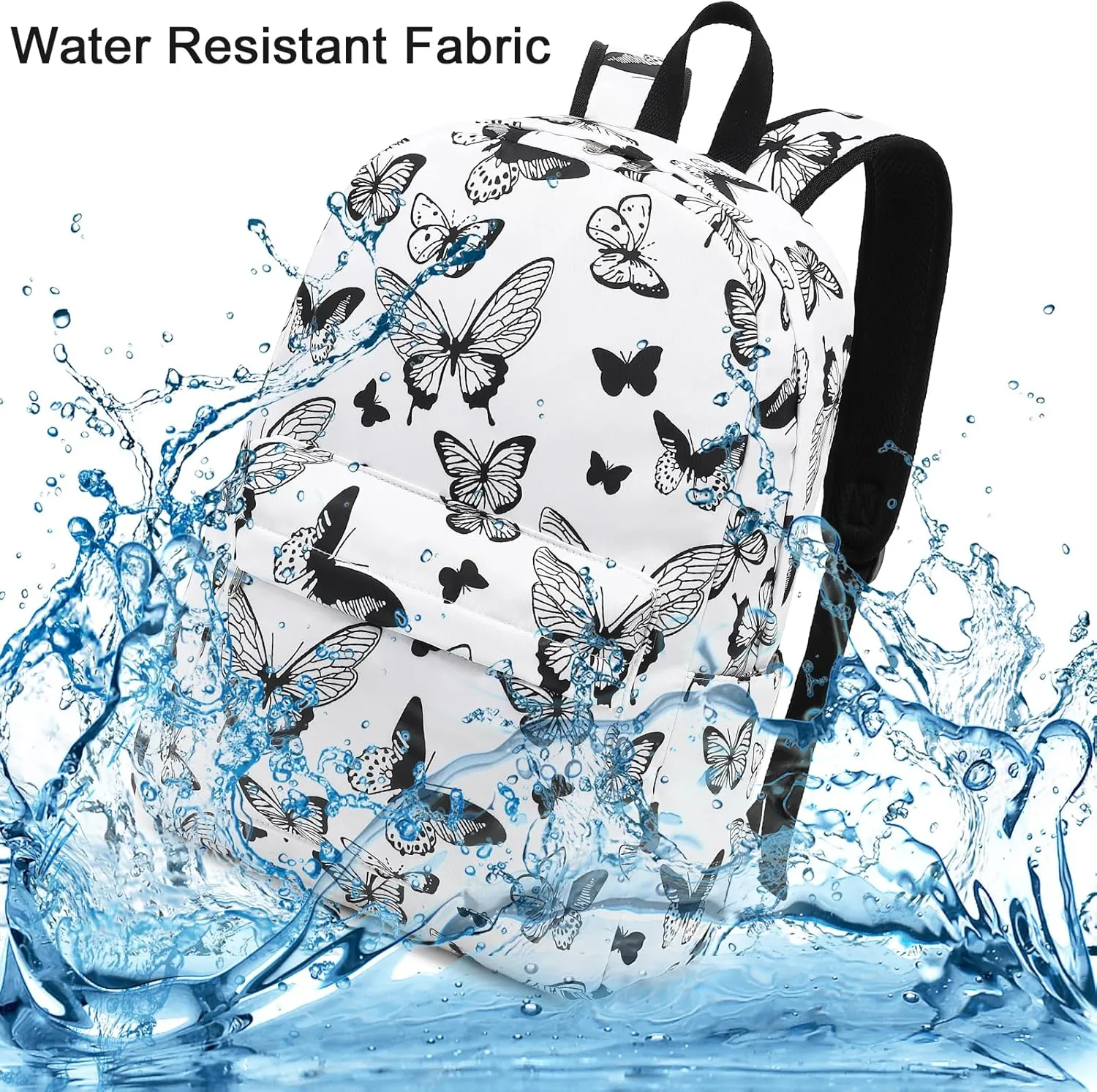 School Backpack Teen Girls Lightweight College Waterproof School Laptop Casual Backpack (Black Butterfly)
