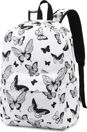 School Backpack Teen Girls Lightweight College Waterproof School Laptop Casual Backpack (Black Butterfly)