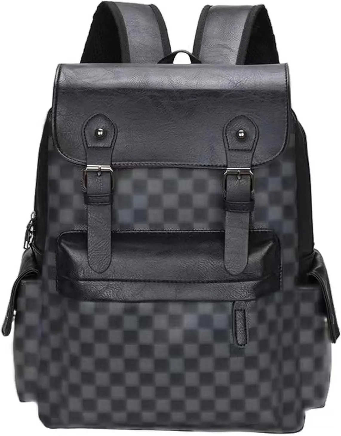 School Schoolbag Laptop Backpack Business Leisure PU Leather Travel Bag Multi functional Shoulders Bag (Black 2), AD-895