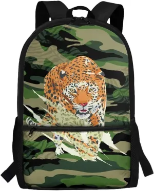 School Shoulderbag for Teens Classic Backpack Camouflage Leopard Durable and Lightweight 1 Main Compartment with Double Zipper Can Put 14 Inch Laptop for Working