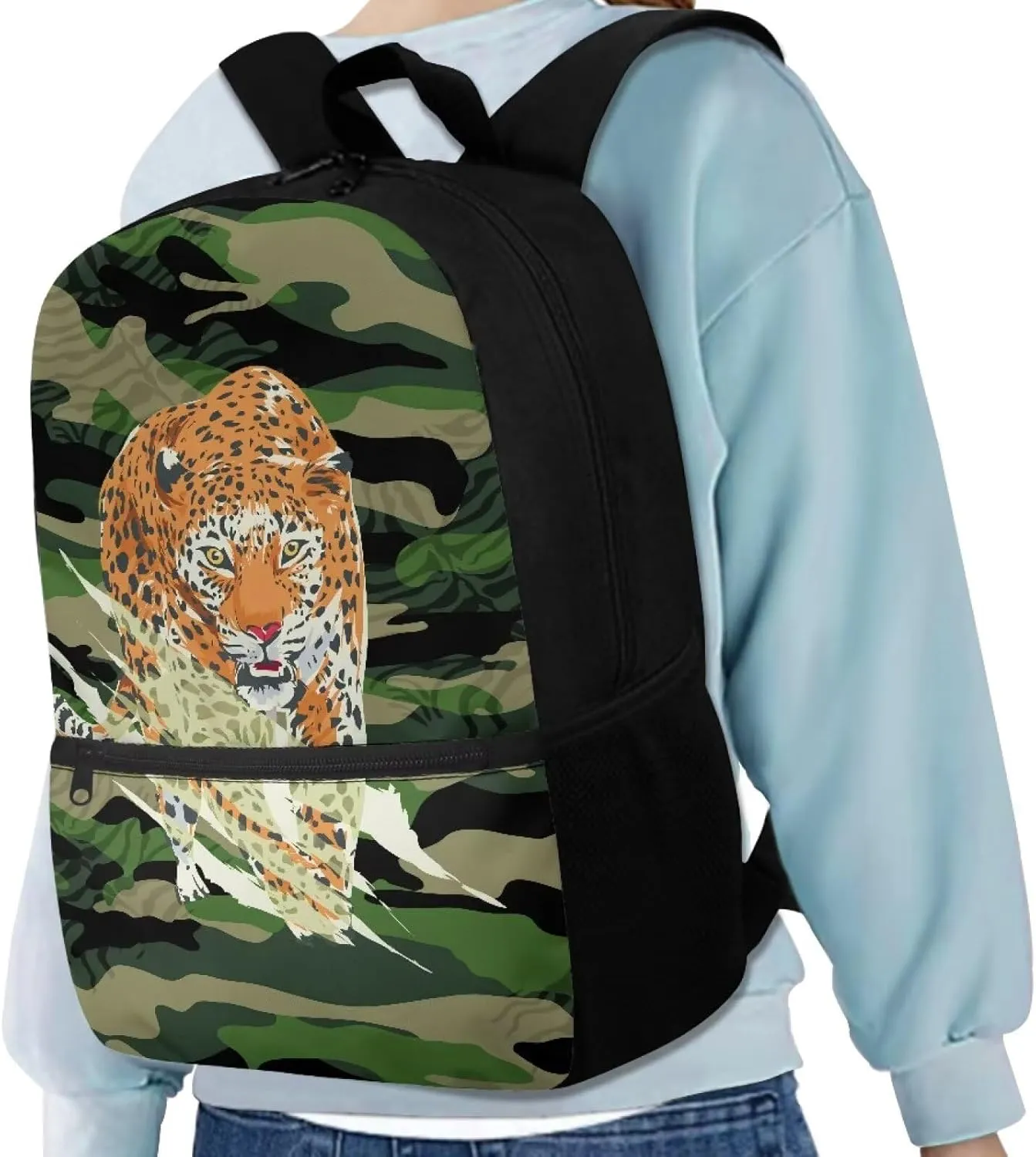 School Shoulderbag for Teens Classic Backpack Camouflage Leopard Durable and Lightweight 1 Main Compartment with Double Zipper Can Put 14 Inch Laptop for Working