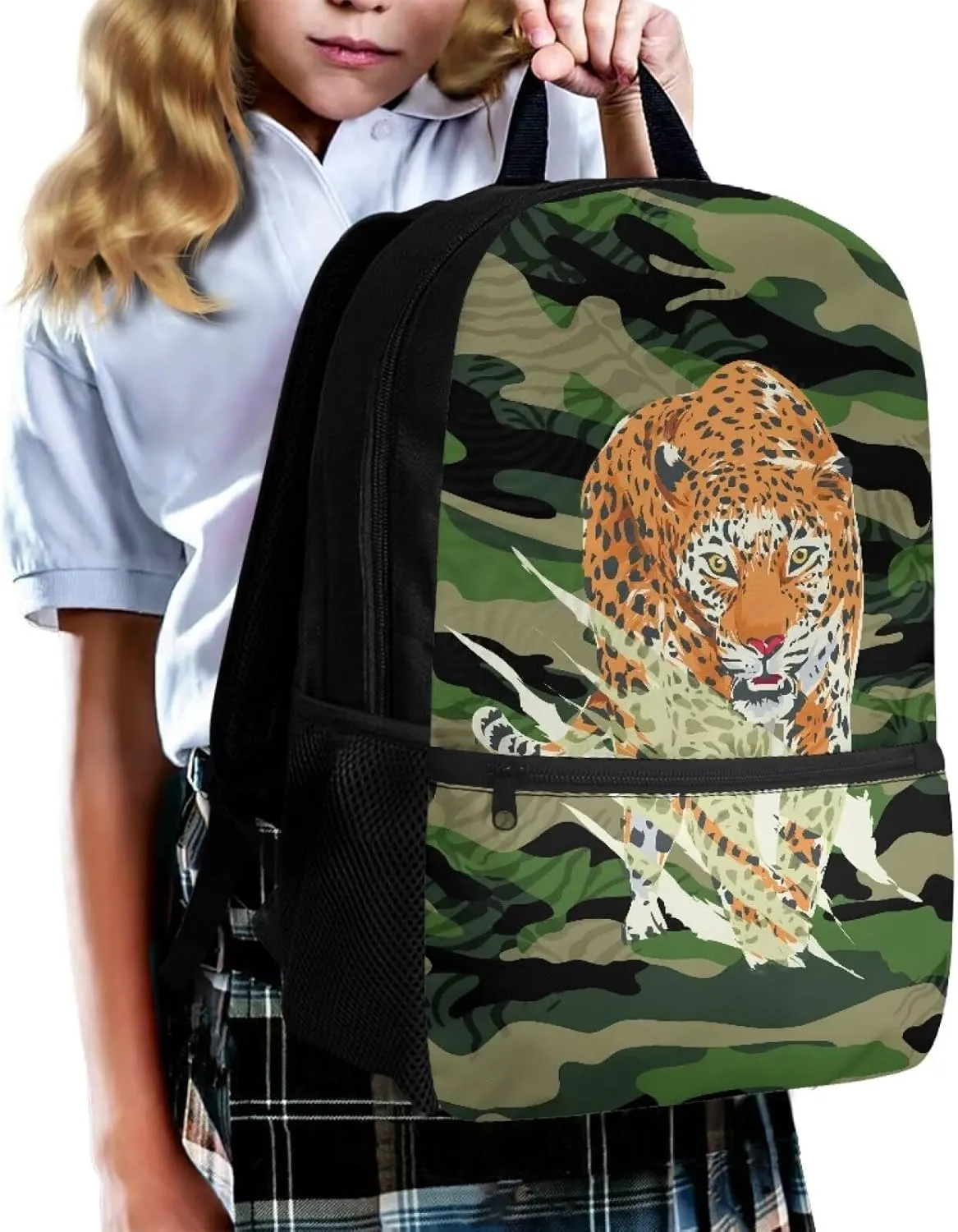 School Shoulderbag for Teens Classic Backpack Camouflage Leopard Durable and Lightweight 1 Main Compartment with Double Zipper Can Put 14 Inch Laptop for Working