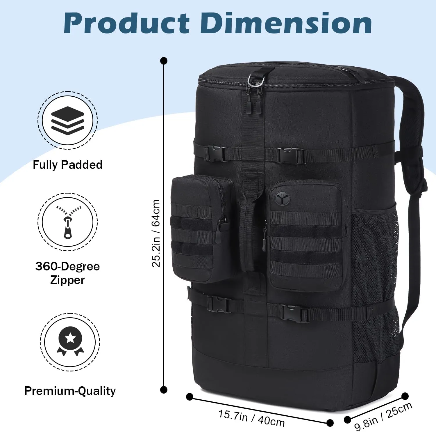 Scuba Diving Backpack - 65L Large Travel Backpack for Scuba Diving and Snorkeling Gear & Equipment Holds Snorkel, Fins, and More, Bag Only (Black)