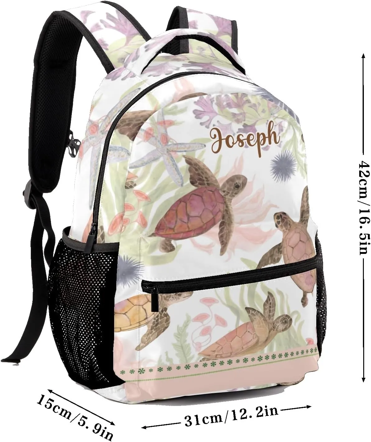 Sea Turtle Flower Personalized Kids School Backpack for Boys Girls Custom Primary Daypack Bags Travel Bookbag