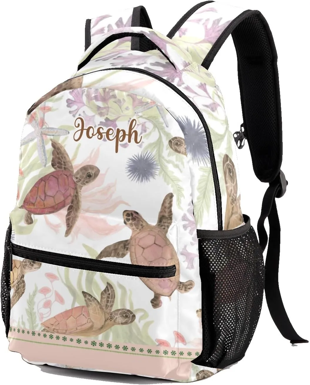 Sea Turtle Flower Personalized Kids School Backpack for Boys Girls Custom Primary Daypack Bags Travel Bookbag