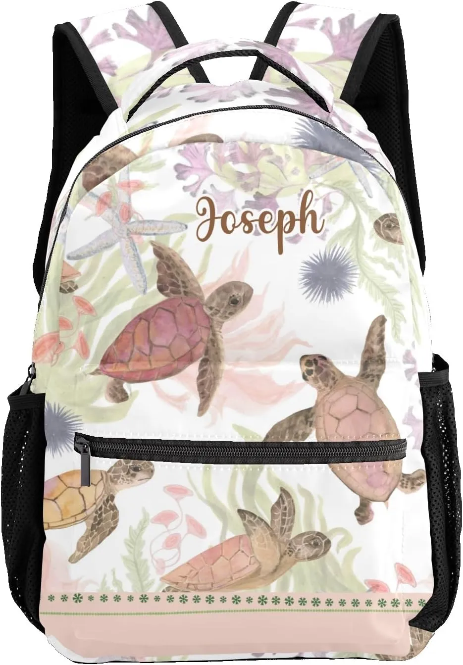 Sea Turtle Flower Personalized Kids School Backpack for Boys Girls Custom Primary Daypack Bags Travel Bookbag